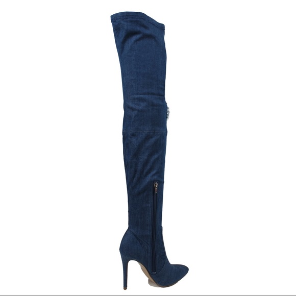 Blue denim ripped jeans over the knee heel boots - Picture 3 of 4